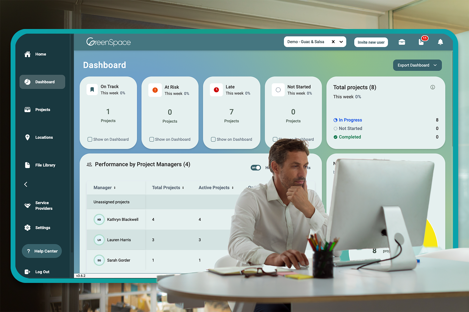 White Man on Desktop Dashboard